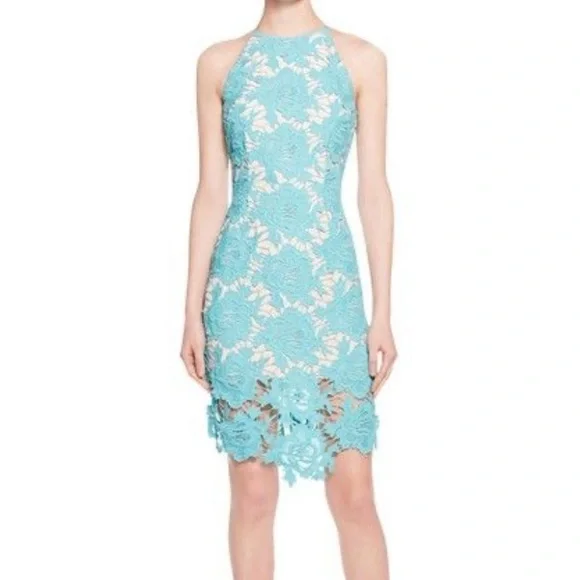 KEEPSAKE the Label | Dresses | Keepsake The Label Lace Halter Midi Dress  Blue Lace With Nude Underlay M | Poshmark